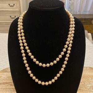 Vintage Monet Pale Pink Faux Pearl Beaded Set of Two Statement Necklaces